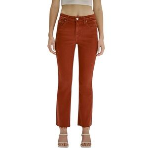 TRAVE Colette Kick Flare Red As Brick High Waist Frayed Hem Jeans Maroon 29